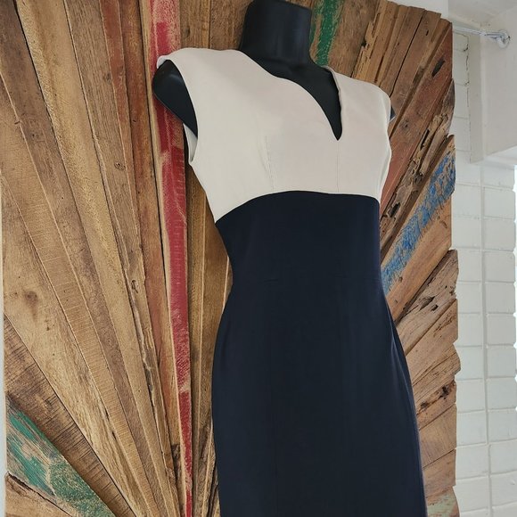 LANVIN 2 TONE VISCOSE TAILORED DRESS SZ 36 MADE IN FRANCE - Picture 4 of 8